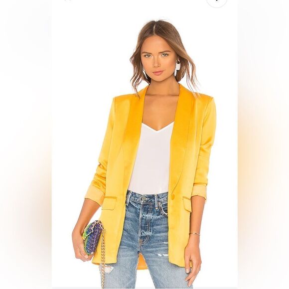 NWT L’academie Fleur Blazer Mustard Yellow jacket oversize fit Revolve $198 XS - Picture 1 of 10